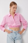 Elastik Belli Crop Dokuma Gömlek ŞEKER PEMBE LMX0111