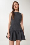Fırfırlı Mini Denim Elbise ANTRASİT LHC0011