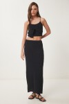 Fiyonklu Yazlık Triko Crop Etek Takım SİYAH LNS0036