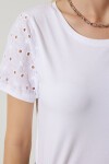 Güpür Kollu Pamuklu Basic Örme T-shirt BEYAZ LVF0001