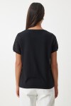 Güpür Kollu Pamuklu Basic Örme T-shirt SİYAH LVF0001