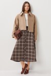 Kemerli Kareli Midi Poliviskon Etek KAHVERENGİ LRG0047