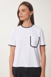 Kontrast Şertili Örme T-shirt BEYAZ LTP0013