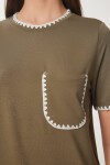 Kontrast Şertili Örme T-shirt HAKİ LTP0013