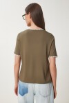 Kontrast Şertili Örme T-shirt HAKİ LTP0013