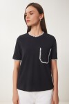 Kontrast Şertili Örme T-shirt SİYAH LTP0013