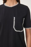 Kontrast Şertili Örme T-shirt SİYAH LTP0013