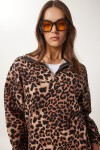 Leopar Desenli Dik Yaka Şardonlu Sweatshirt BİSKÜVİ SİYAH LDP0025