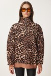 Leopar Desenli Dik Yaka Şardonlu Sweatshirt BİSKÜVİ SİYAH LDP0025
