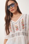 Nakışlı Mevsimlik Şifon Triko Bluz BEYAZ LTP0014