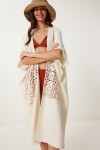 Püsküllü Dantelli Müslin Kimono KREM LFG0008