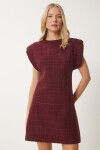 Vatkalı Mini Tüvit Dokuma Elbise BORDO LWF0023