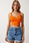 Askılı Crop Örme Bluz ORANJ LOW0039