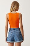 Askılı Crop Örme Bluz ORANJ LOW0039