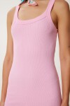 Askılı Saran Esnek Fitilli Örme Elbise PEMBE LKB0013