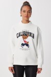 Ayıcık Armalı Baskılı Oversize Örme Sweatshirt EKRU LMC0074