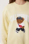 Ayıcık Armalı Baskılı Oversize Örme Sweatshirt SARI LMC0074