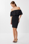Carmen Yaka Fitilli Triko Mini Elbise SİYAH LNS0078