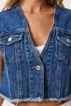 Cepli Crop Denim Yelek KOYU MAVİ LOK0004