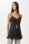 Dantelli Saten Yüzeyli Kamisol Bluz SİYAH LNT0024