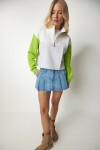Fermuarlı Yaka Şardonlu Örme Crop Sweatshirt GRİ AÇIK YEŞİL LNJ0018