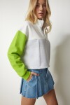 Fermuarlı Yaka Şardonlu Örme Crop Sweatshirt GRİ AÇIK YEŞİL LNJ0018