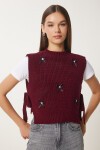 Fiyonklu Bağlamalı Crop Triko Süveter BORDO LMT0025