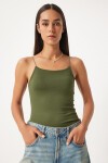 İkili İp Askılı Örme Bluz BEYAZ HAKİ LLD0001