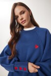Kalp Nakışlı Şardonlu Örme Sweatshirt KOBALT MAVİ LMP0005