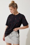 Kalpli %100 Pamuk Oversize Uzun Örme T-shirt SİYAH LNJ0023