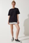 Kalpli %100 Pamuk Oversize Uzun Örme T-shirt SİYAH LNJ0023