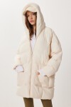 Kapüşonlu Oversize Şişme Mont KREM LNT0014
