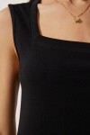 Kare Yaka Kalın Askılı Örme Elbise SİYAH LOW0004
