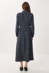 Kareli Midi Dokuma Elbise LACİVERT GRİ LLW0001