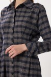 Kareli Midi Dokuma Elbise LACİVERT VİZON LLW0001