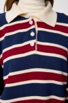 Polo Yaka Çizgili Triko Kazak LACİVERT BORDO LMW0024