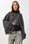 Püsküllü Crop Triko Kazak ANTRASİT LNS0084