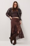 Saten Yüzeyli Dantel Etek KAHVERENGİ LNT0022