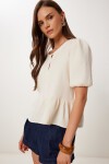 Volanlı Müslin Bluz KREM LMX0091