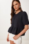 Volanlı Müslin Bluz SİYAH LMX0091