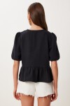 Volanlı Müslin Bluz SİYAH LMX0091