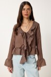 Volanlı Transparan Dokuma Bluz KAHVERENGİ LMX0089