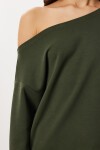Açık Omuzlu Yumuşak Modal Sweatshirt HAKİ LUB0252