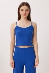 Askılı Crop Fitilli Örme Pijama Takımı KOYU MAVİ LRN0018