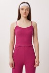 Askılı Crop Fitilli Örme Pijama Takımı KOYU PEMBE LRN0018