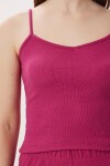 Askılı Crop Fitilli Örme Pijama Takımı KOYU PEMBE LRN0018