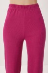 Askılı Crop Fitilli Örme Pijama Takımı KOYU PEMBE LRN0018