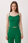 Askılı Crop Fitilli Örme Pijama Takımı KOYU YEŞİL LRN0018