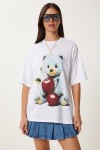 Ayıcık Baskılı Pamuklu Örme T-shirt BEYAZ LUB0122