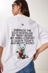 Ayıcık Baskılı Pamuklu Örme T-shirt BEYAZ LUB0122
